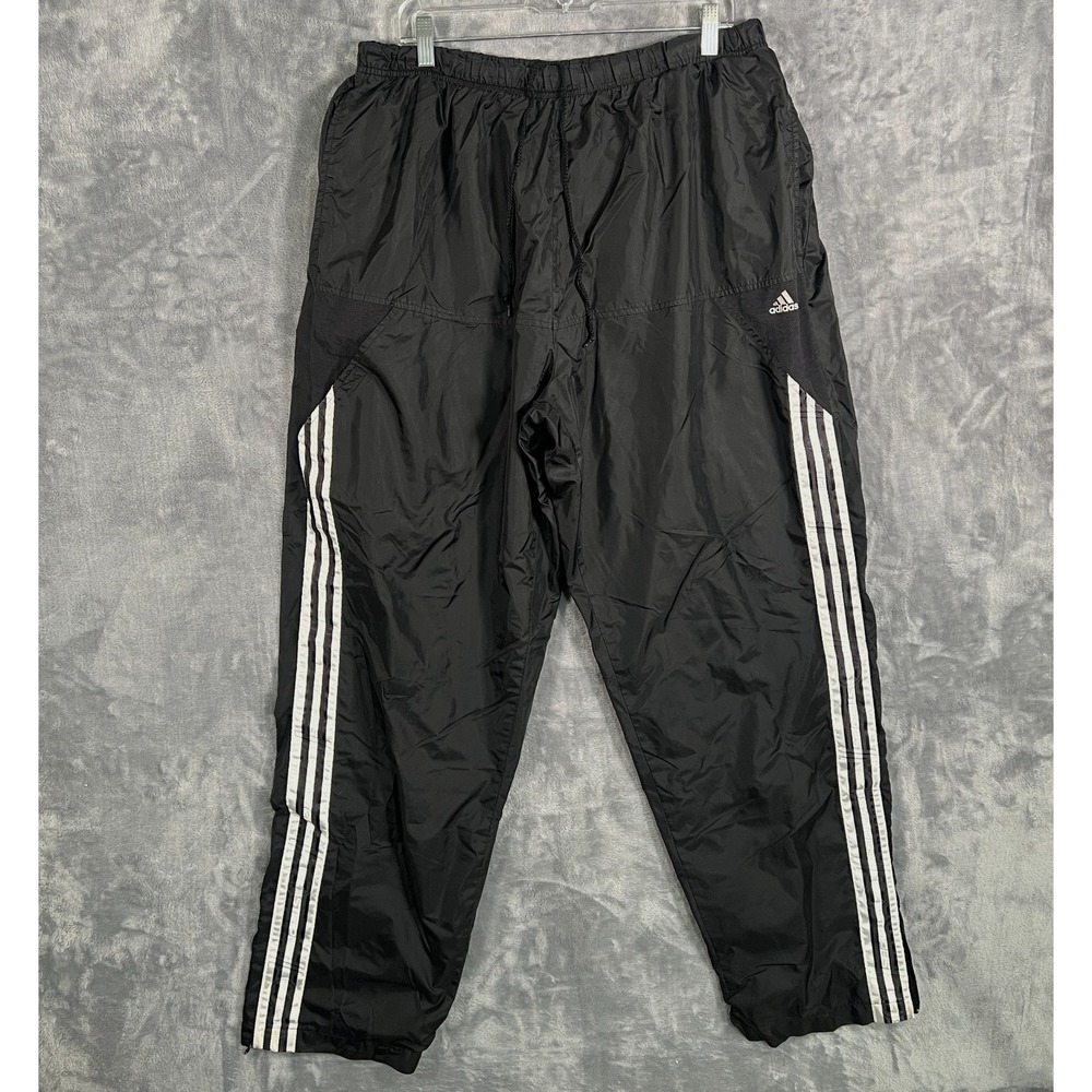 Vintage Adidas Track Pants Mens 2XL Black Y2K Baggy Loose Ankle Zip Sweatpants